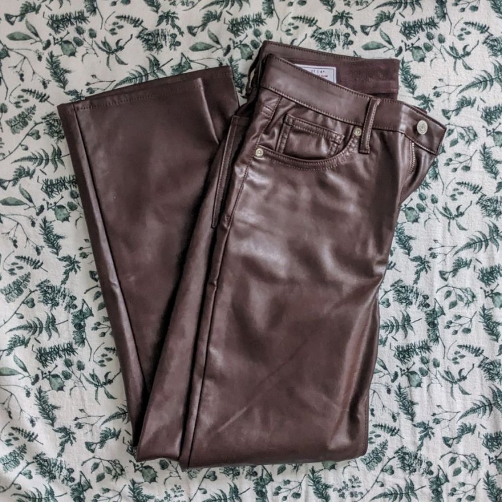 GAP High Rise Vegan Leather Vintage Slim Pants 4/27 Short Espresso Brown